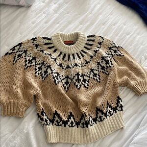 Altuzarra Tan and Black Crew Neck Sweater with Geometric Pattern